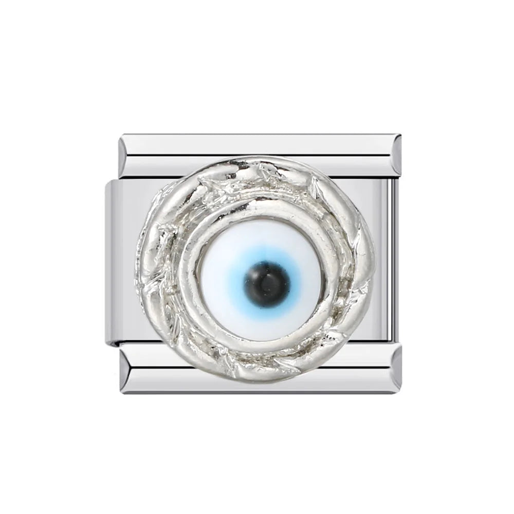 Italian Charm Evil Eye Link 9mm Stainless Steel Devil Eye Y2K Bracelet Jewelry Making Supply