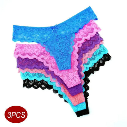 3-delige set! Gratis verzendkosten op stijlvolle dames kant stringondergoed – Sexy lage taille transparante G-string voor de gedurfde en mooie!