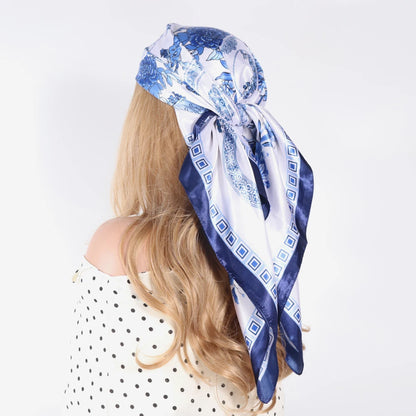 Elegante Zijden Headscarf voor Vrouwen - Luxe Satijnen Zomer Foulard & Stijlvolle 90cm Vierkante Haardoek Bandana