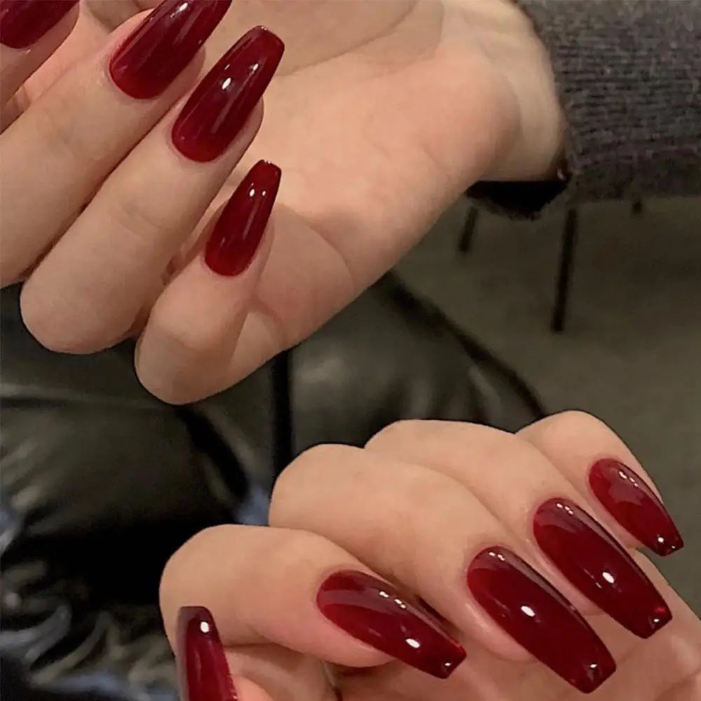 Set van 24 Eenvoudige Gradient Franse Ballerina Druknagels - Waterdichte Medium Coffin Stijl Nepnagels voor Moeiteloze Elegantie!