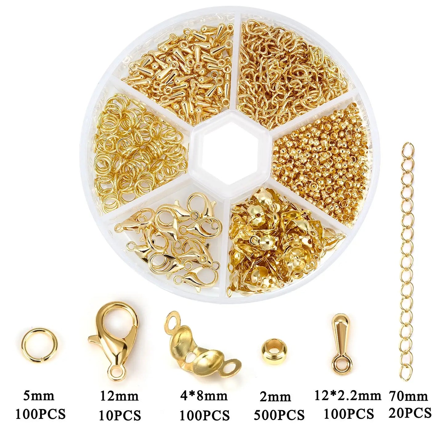 260–1220 Stück Schmuckherstellung Set mit Karabinerverschlüssen, Biegeringen und Quetschperlen für DIY Armbänder & Ketten