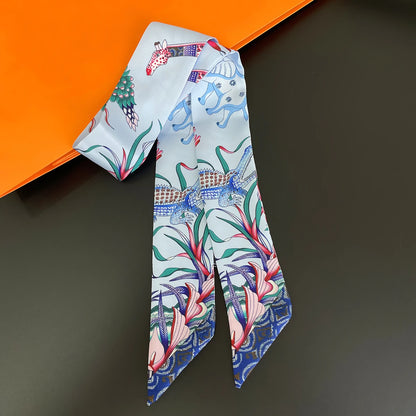 2024 Chic Zebra Florale Zijden Sjaal - Luxe Modeaccessoire voor Vrouwen, Veelzijdige Haarband, Stijlvolle Neckerchief en Elegante Tas Sjaal