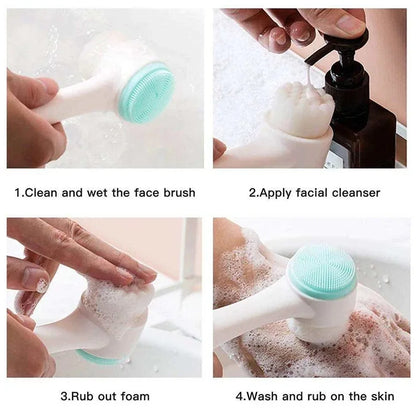 Revolutionaire 3D Dubbelzijdige Silicone Gezichtsreinigingsborstel met Zachte Haren - Handmatige Massage Exfoliator voor een Stralende Huid!