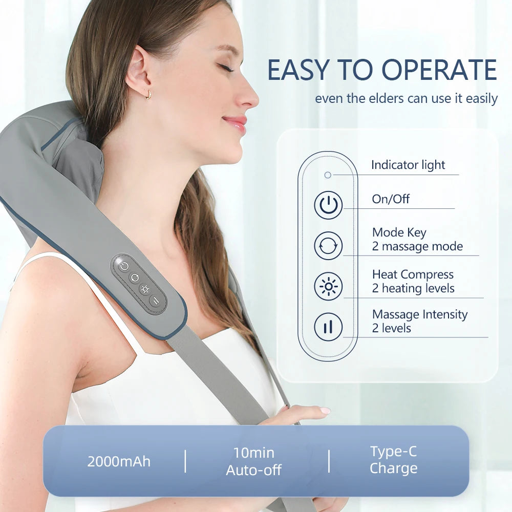 Luxe Foreverlily Draadloze Nek- en Rugmassageapparaat - Ultieme Kneedschuil voor Nek, Schouders en Cervicale Ontspanning