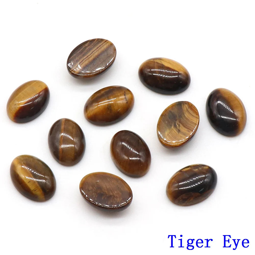 20pcs Natural Stone Oval Cabochons Flat Back Gemstones for Jewelry Making DIY Ring Pendant Earring Craft Supplies