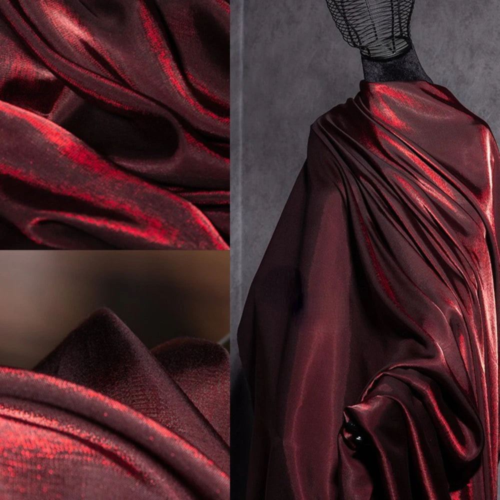 Wine Red Shimmer Fabric 150cm Wide Glazed Silk Look Fabric for Party Dress Sewing DIY Apparel Supplies