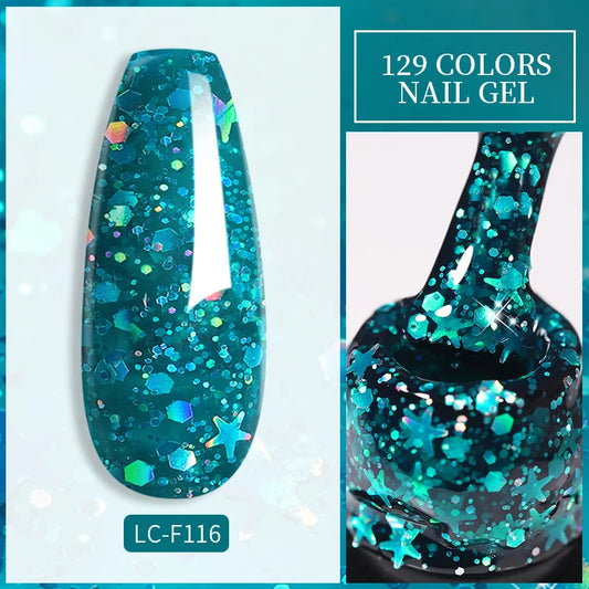 LILYCUTE Sprankelende Glitter Gel Nagellak - Levendige Lente/Zomer Kleuren, Semi-Permanente UV Gel Perfect voor Soak-Off Manicures en Prachtige Nail Art!