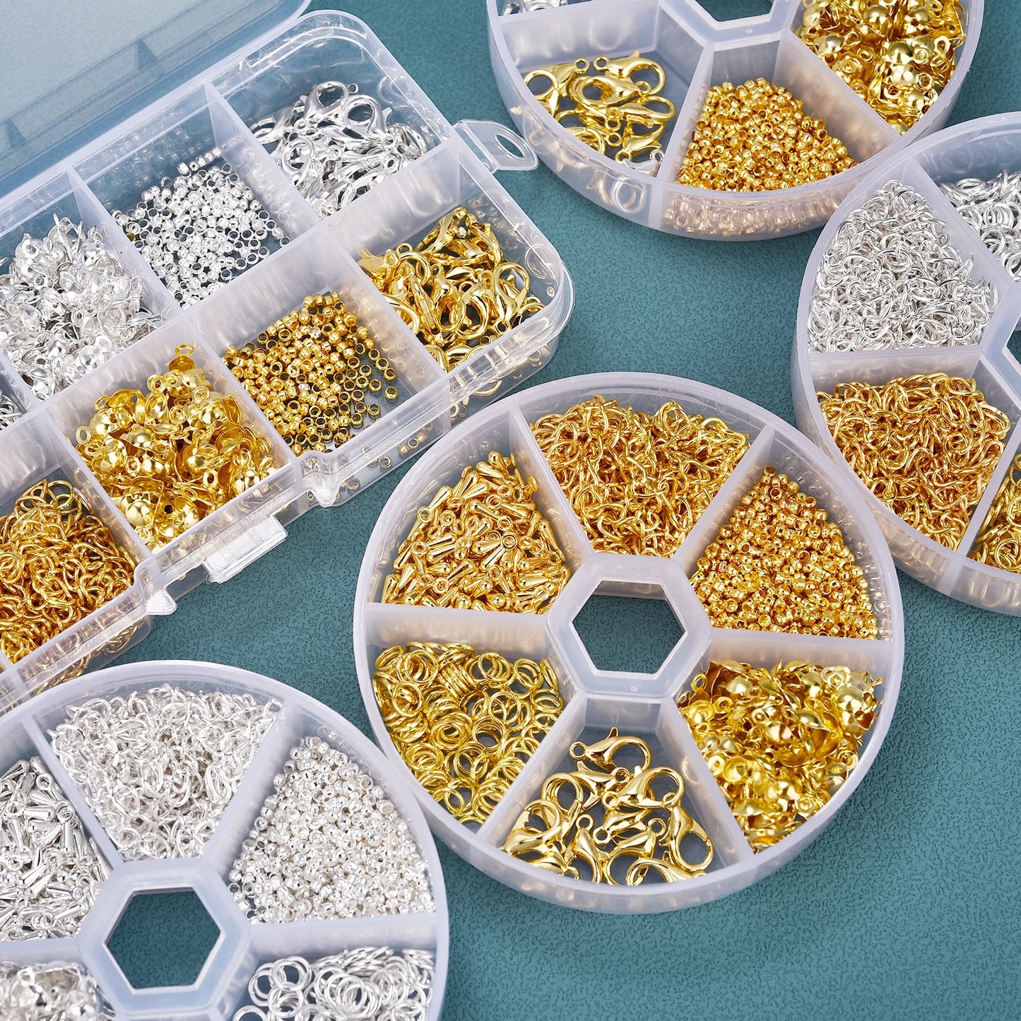 260–1220 Stück Schmuckherstellung Set mit Karabinerverschlüssen, Biegeringen und Quetschperlen für DIY Armbänder & Ketten