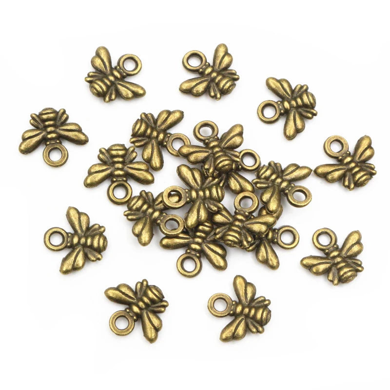30pcs Bee Charms for Jewelry Making Antique Silver Gold Bronze