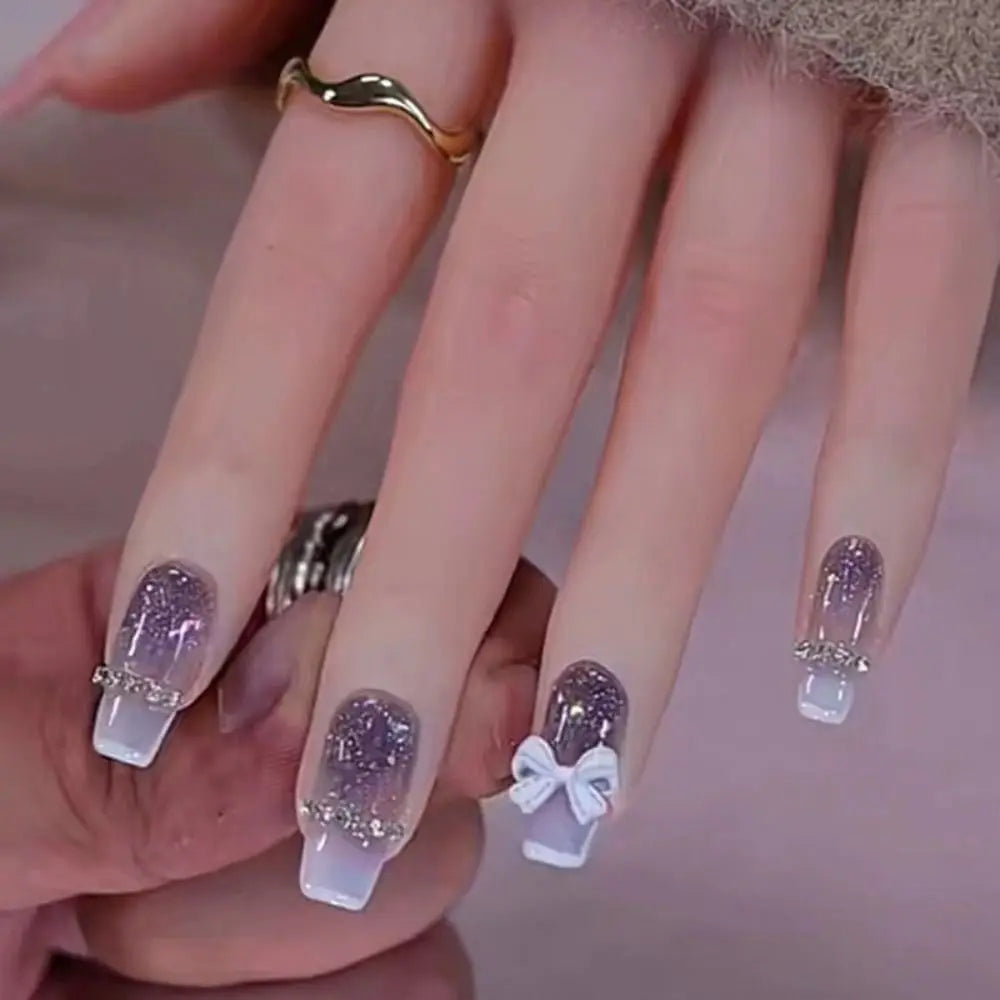 Set van 24 Eenvoudige Gradient Franse Ballerina Druknagels - Waterdichte Medium Coffin Stijl Nepnagels voor Moeiteloze Elegantie!