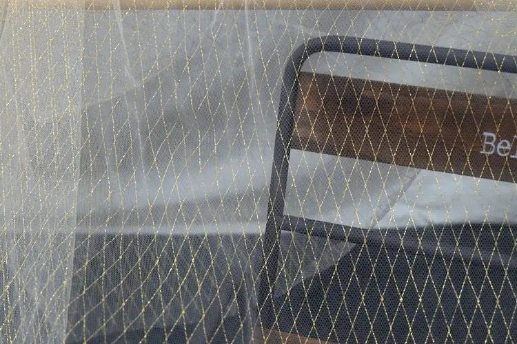Thin Tulle Veil Fabric 150cm Wide Grid Mesh Lace with Gold Silver Thread for Sewing DIY Dress Decoration