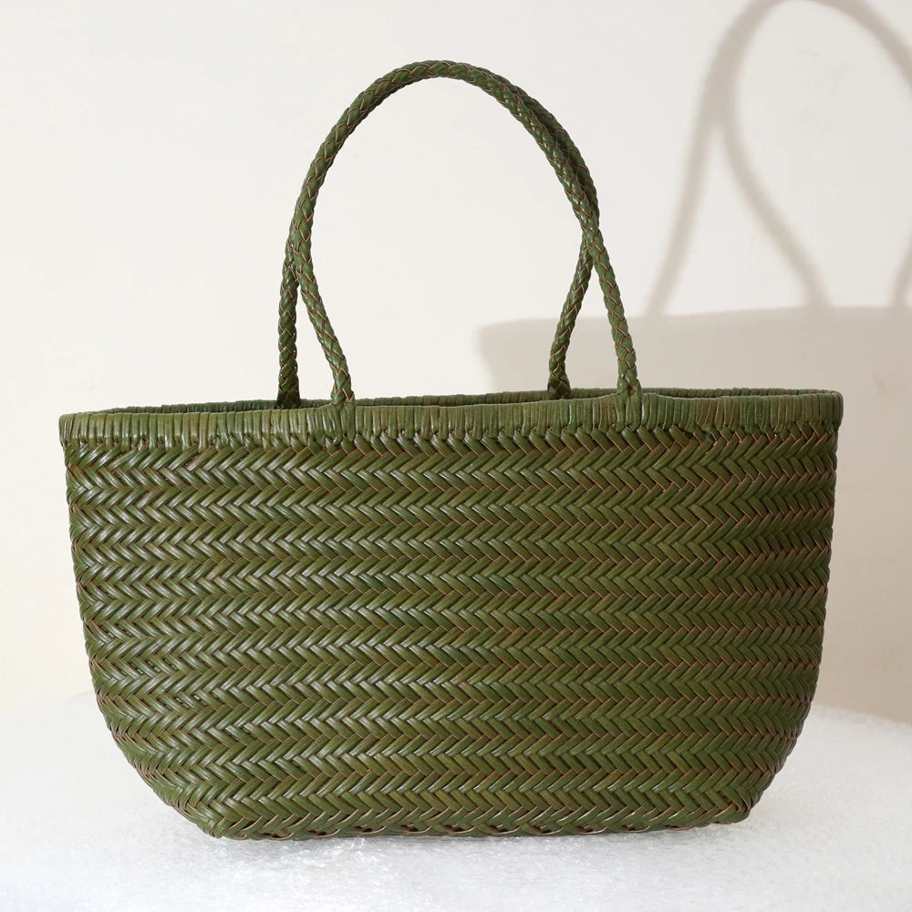 Luxe Dames Echte Lederen Gevlochten Schoudertas - Vintage Grote Handtas voor Chic Casual Winkelen en Alledaagse Stijl