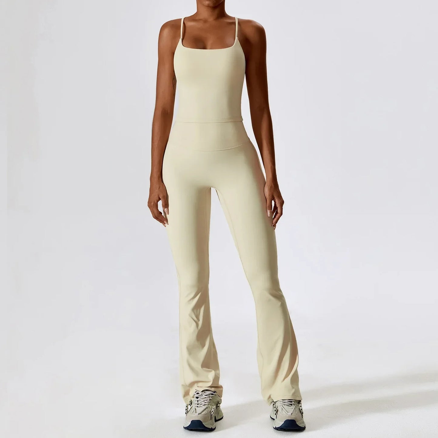 Til je training naar een hoger niveau: 2-delige dames yoga set met hoge taille flare leggings en stijlvolle mouwloze vest top voor ultiem comfort en prestaties