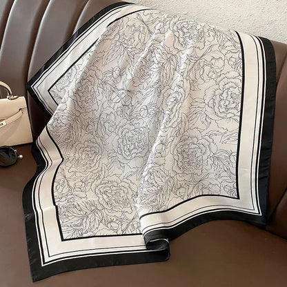 Chic 2025 Lente & Herfst Imitatie Zijde Sjaal voor Vrouwen - 70cm Gedrukt Vierkant Ontwerp, Veelzijdige Zachte Haarband & Sjaal Wikkel, Perfecte Hijab Accessoire!