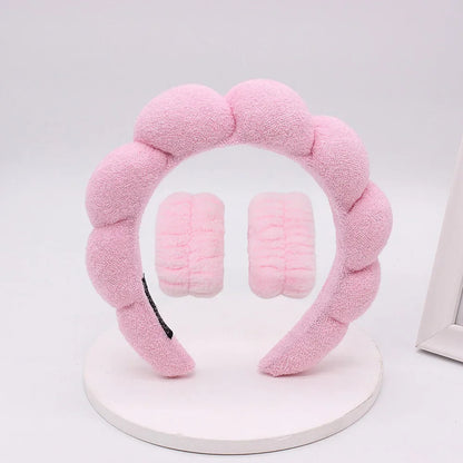 Chique 3-Pack Microfiber Wasbandjes, Scrunchies en Puffy Spa Haarbanden voor Moeiteloze Gezichtsreiniging, Make-up Toepassing en Doucheverzorging!