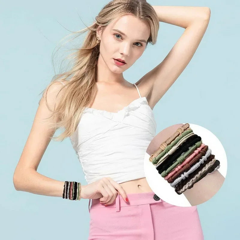 Set van 20 Boho-geïnspireerde elastische haarbanden en armbanden voor vrouwen - Stijlvolle zwarte paardenstaart houders en haarbanden