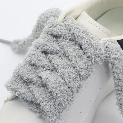 Trendy Coolstring 15mm Wide Flat Plush Towel Shoelaces Big Fat Fluffy Fuzzy Design Perfect for Women Casual Sneakers Lady Shoes