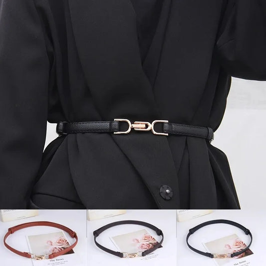 Chique Vrouwelijke Verstelbare Dunne Leren Riem met Vintage Gouden Gesp - Perfect voor Jurken!