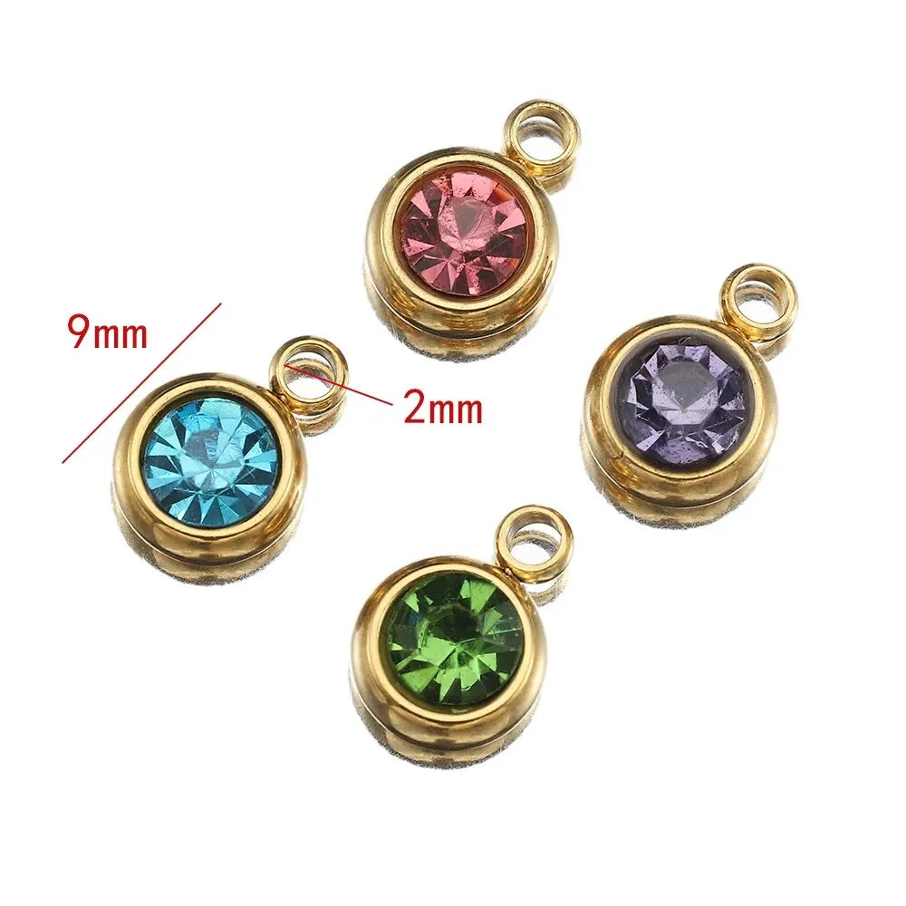 20pcs Stainless Steel Crystal Charms 6mm Pendants