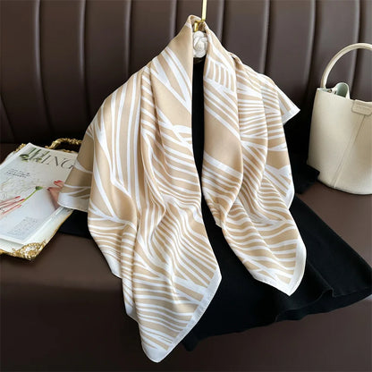 Elegante 90x90cm Twill Zijde-gevoel Vierkante Sjaal voor Dames - Luxe Haar Boomprint Hoofddoek, Sjaal en Nek Sjaal, Perfect voor Hijab of Bandana-stijl!