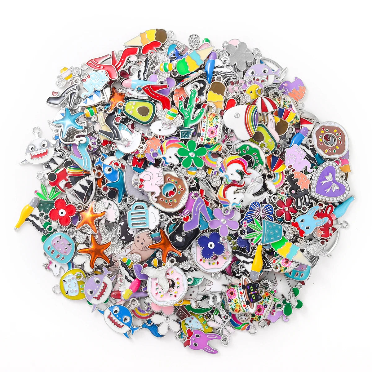 Mixed Enamel Charms Bulk Set Silver Plated Pendants DIY Bracelets Necklaces Jewelry Making Craft Supplies