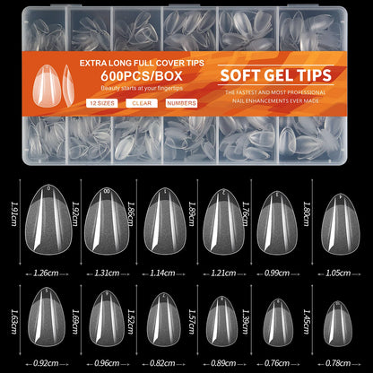 Luxe 600-delige Semi-Frosted Matte Press-On Nagelset - Volledige Dekking Acrylnagels in Ovale Amandelvorm