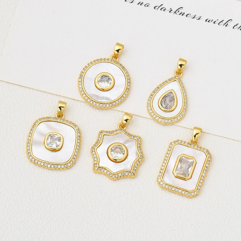 Gold Plated Shell Pendant Zircon Charm DIY Jewelry Making