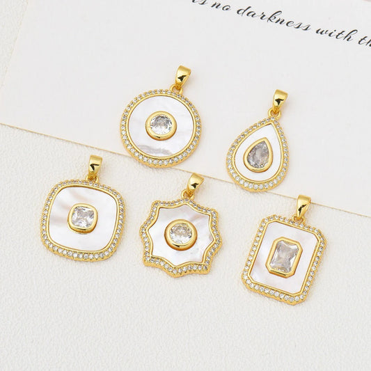 Gold Plated Shell Pendant Zircon Charm DIY Jewelry Making
