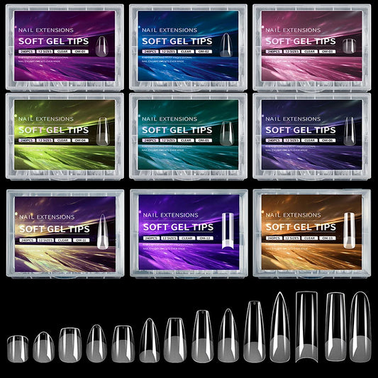 Elegante Amandel Franse Coffin Zachte Gel Nepvalse Nageltips - Volledige Bedekking Semi-Matte Extensions voor een Gepolijst Uiterlijk