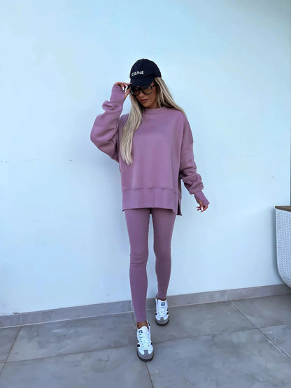 Stijlvolle Lente/Zomer 2024 Dames 2-Piece Set: Trendy Loose-Fit Sweater en Strakke Broeken Combinatie