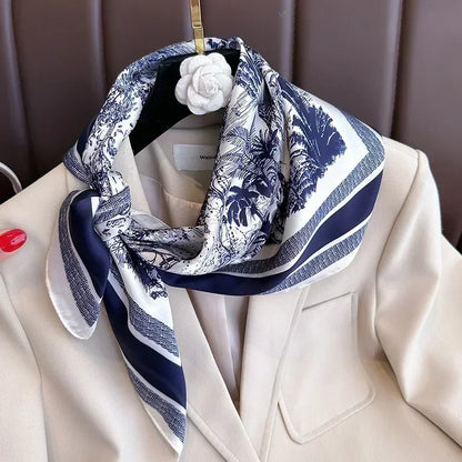 Chic 2025 Lente & Herfst Imitatie Zijde Sjaal voor Vrouwen - 70cm Gedrukt Vierkant Ontwerp, Veelzijdige Zachte Haarband & Sjaal Wikkel, Perfecte Hijab Accessoire!