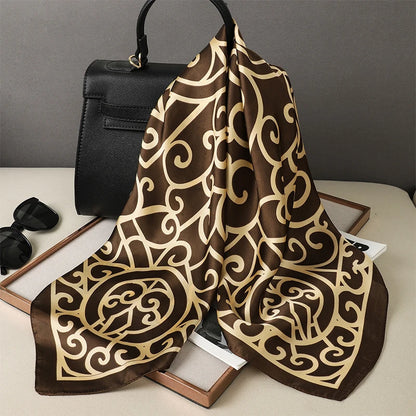 2024 Elegante Zijden Kattenprint Sjaal - Stijlvolle Hoofddoek & Sjaaltje voor Vrouwen - Luxueuze Satijnen Vierkante Sjaal & Multifuntionele Hijab Bandana