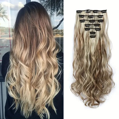 Luxe 22-Inch Krullend Golvend Clip-In Haar Extensions - 7-Delige Set voor een Volle Hoofd met Adembenemend Haar voor Vrouwen en Meisjes!