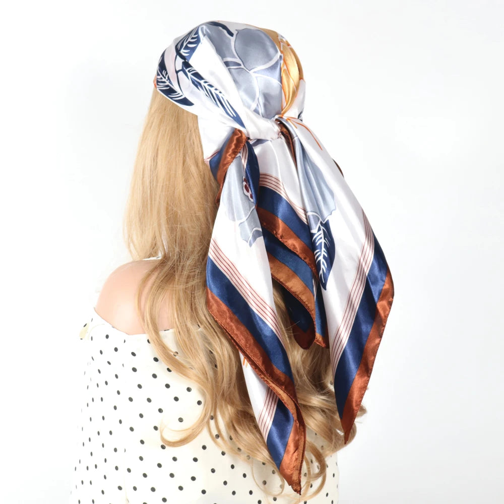 Elegante Zijden Headscarf voor Vrouwen - Luxe Satijnen Zomer Foulard & Stijlvolle 90cm Vierkante Haardoek Bandana