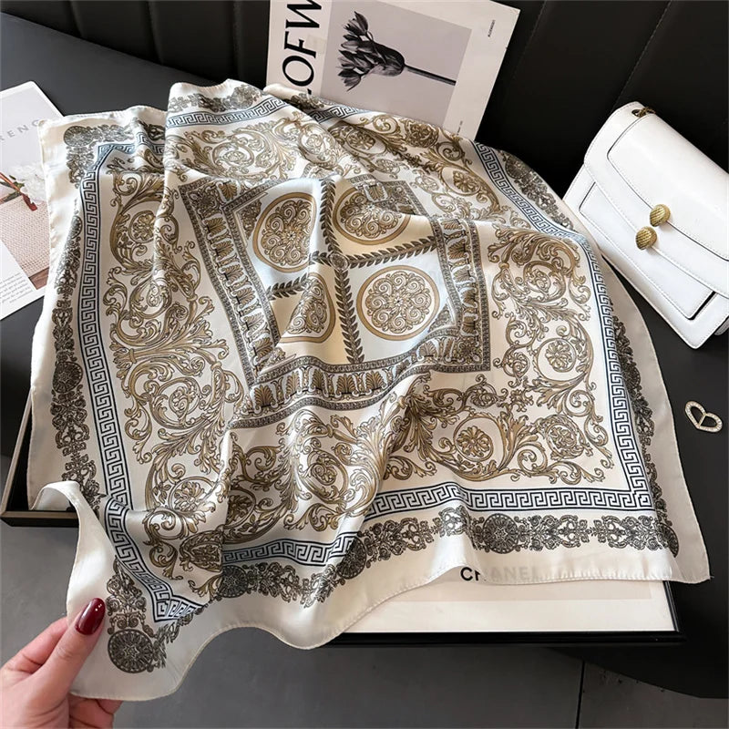 Verhoog je stijl met de 2024 mode 70x70 cm bedrukte zijden pashmina sjaal voor vrouwen - veelzijdige vierkante omslagdoek en stijlvolle haarband!
