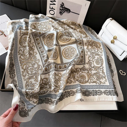 Verhoog je stijl met de 2024 mode 70x70 cm bedrukte zijden pashmina sjaal voor vrouwen - veelzijdige vierkante omslagdoek en stijlvolle haarband!