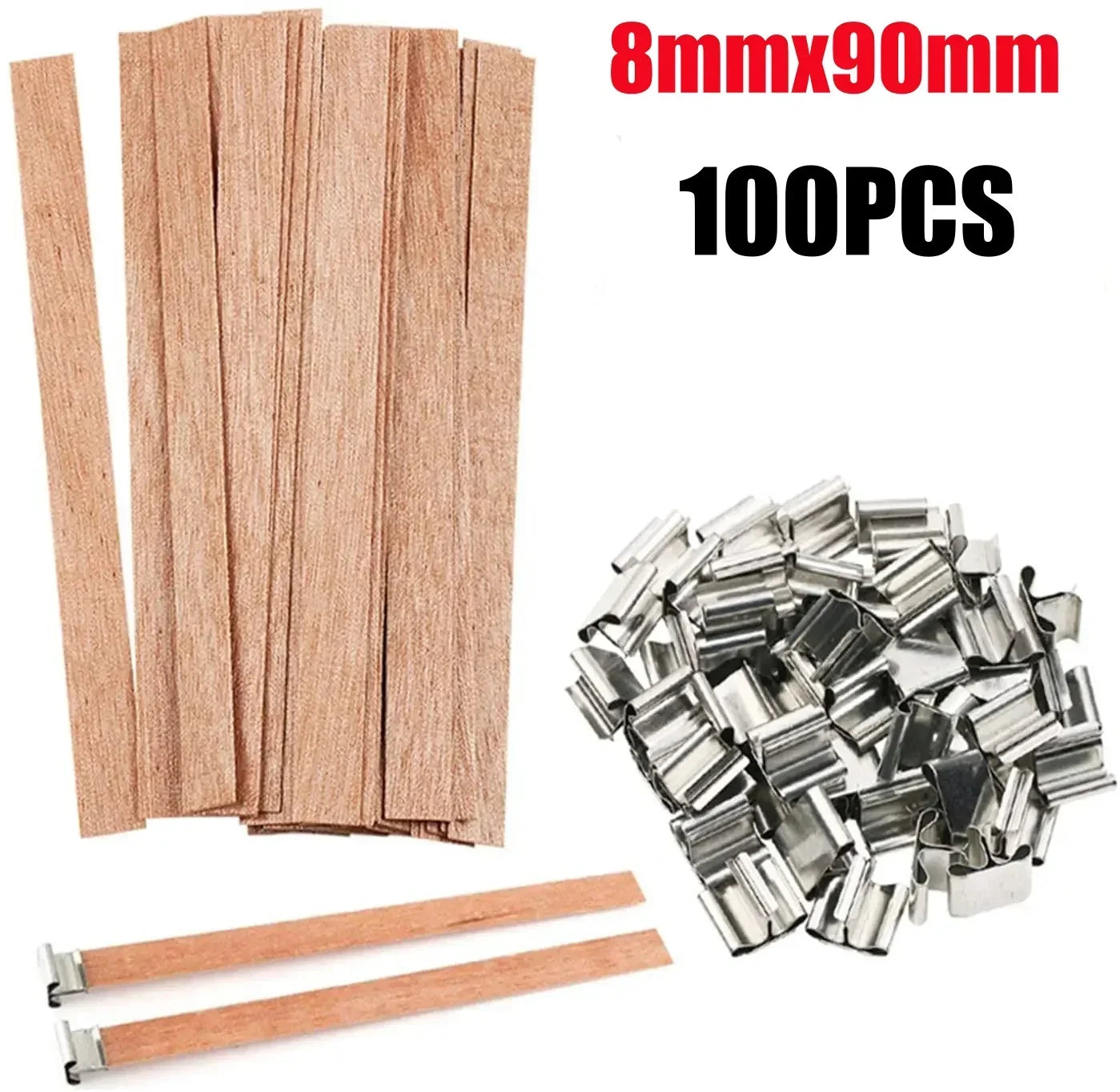 DIY Wood Wick Candle Kit with Metal Bases Smokeless Crackling Wicks for Soy Wax Scented Candle Making