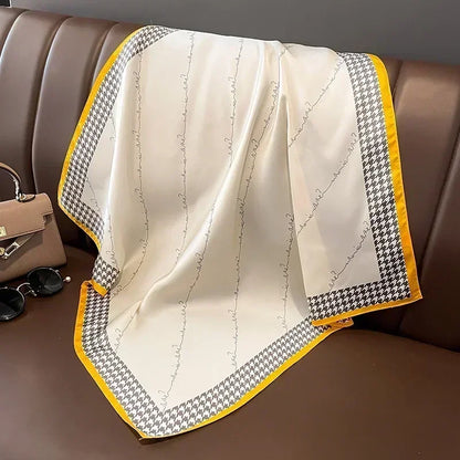 Chic 2025 Lente & Herfst Imitatie Zijde Sjaal voor Vrouwen - 70cm Gedrukt Vierkant Ontwerp, Veelzijdige Zachte Haarband & Sjaal Wikkel, Perfecte Hijab Accessoire!