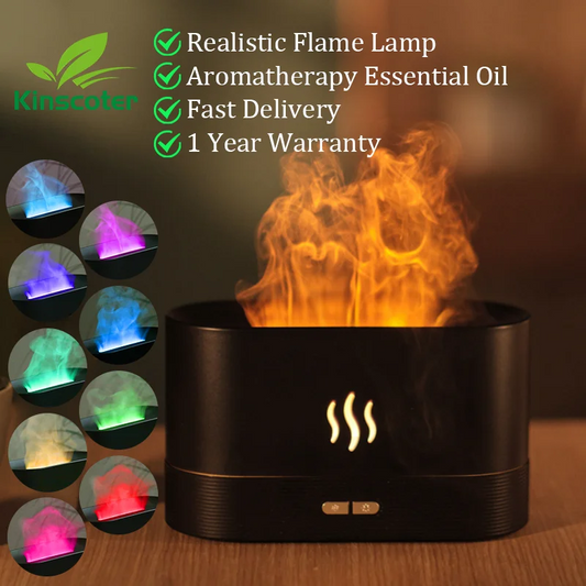 KINSCOTER Ultrasone Aroma Diffuser & Luchtbevochtiger - Stijlvolle Koele Mistmaker met LED Vlam Effect voor Etherische Oliën