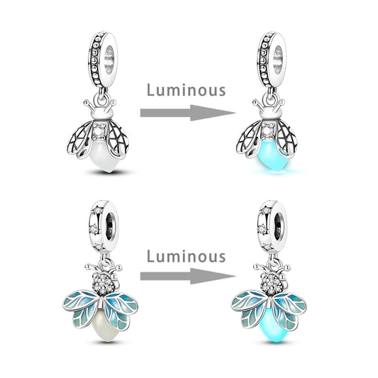 Glowing Firefly Charm Silver Plated Luminous Pendant DIY Bracelet