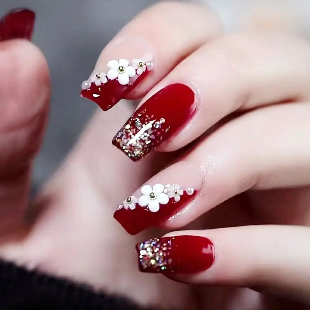 Set van 24 Eenvoudige Gradient Franse Ballerina Druknagels - Waterdichte Medium Coffin Stijl Nepnagels voor Moeiteloze Elegantie!