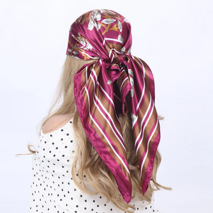 Elegante Zijden Headscarf voor Vrouwen - Luxe Satijnen Zomer Foulard & Stijlvolle 90cm Vierkante Haardoek Bandana