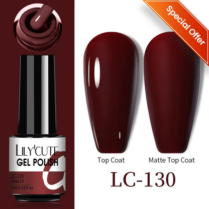 LILYCUTE Donkerbruine Gele Nail Polish Collectie: Herfst-Winter Chocolade, Wijnrood en Karamel Kleuren voor Prachtige Manicure Kunst