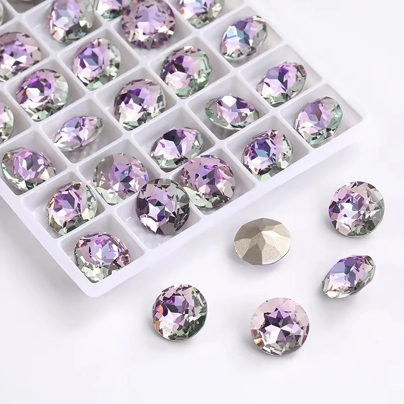 20 Pieces of Round K9 Glass Rhinestones Pointback Crystal 32 Facet Loose Stones for Jewelry Making Nail Art Garment Decor