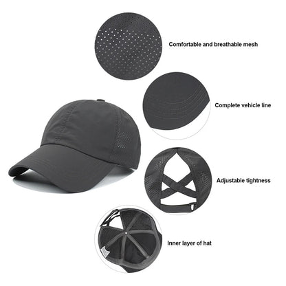 Stijlvolle Zomer Effen Kleur Baseball Caps voor Dames - Perfect voor Golf, Sport en Vrije Tijd met Handig Paardenstaartontwerp en Sneldrogend Gaas!