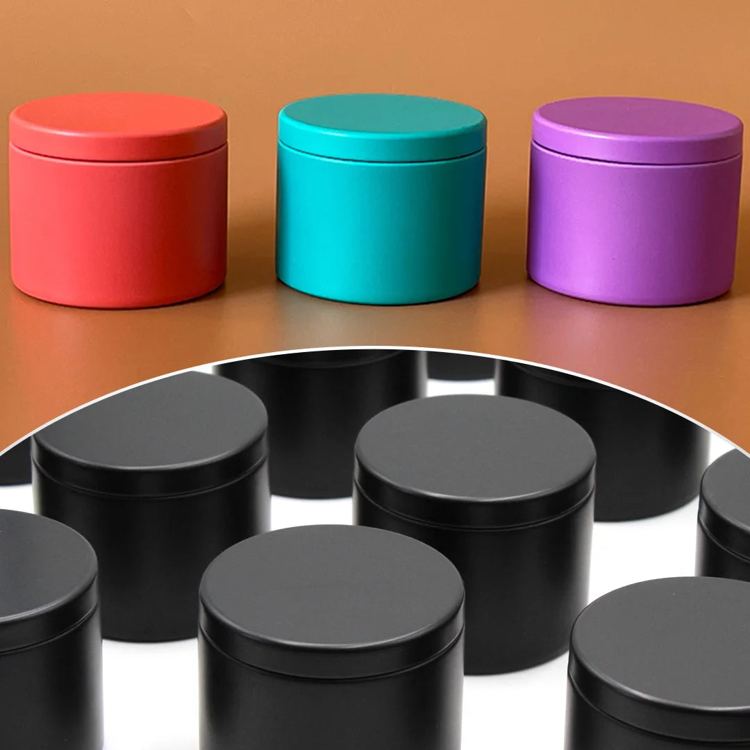 4oz Candle Tins with Wooden Lids | Empty Metal Candle Jars for Candle Making | Black White Green Purple Containers