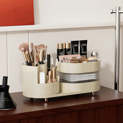 Elegante 360° Draaibare Desktop Make-up Organizer met Verdeelde Compartimenten – Ruim Vanity Opslag en Stijlvolle Pennenhouder voor Je Schoonheidscollectie!