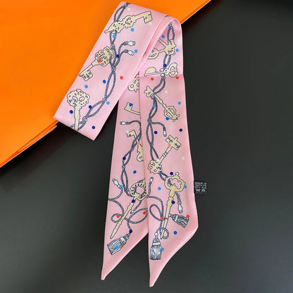 2024 Chic Zebra Florale Zijden Sjaal - Luxe Modeaccessoire voor Vrouwen, Veelzijdige Haarband, Stijlvolle Neckerchief en Elegante Tas Sjaal