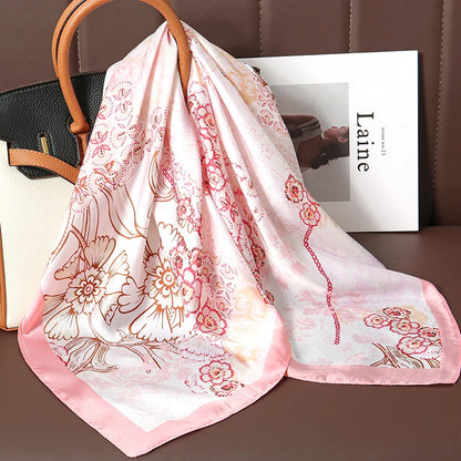 2024 Elegante Zijden Kattenprint Sjaal - Stijlvolle Hoofddoek & Sjaaltje voor Vrouwen - Luxueuze Satijnen Vierkante Sjaal & Multifuntionele Hijab Bandana