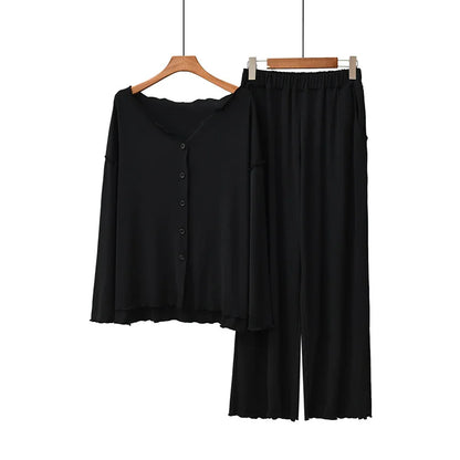 Gezellige en Chique Dames 2-delige Winter Loungewear Set - Stijlvolle Lange Mouwen Pyjama en Zachte Cardigan voor Ontspanning in Lente en Herfst